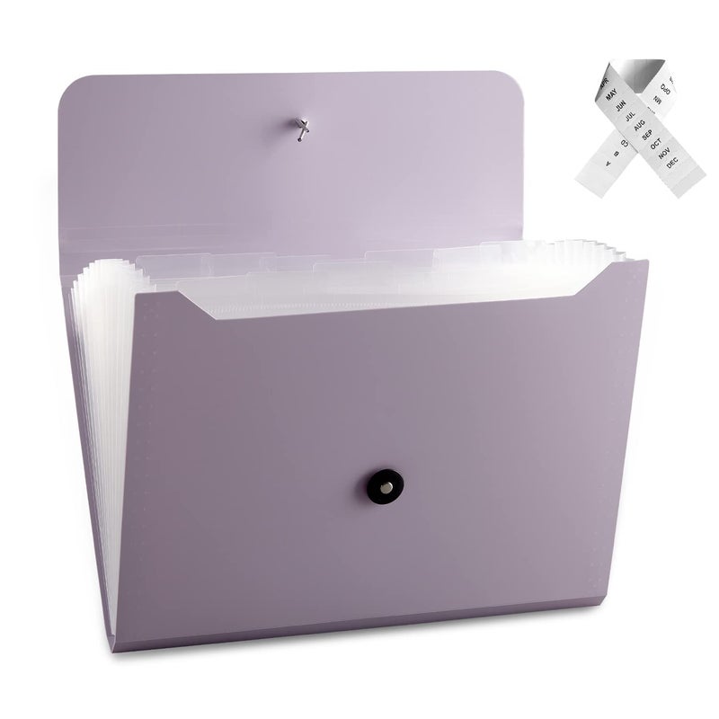 Nicfaec Expanding File Folder, 13 Pockets, Purple, Polypropylene - Image 1